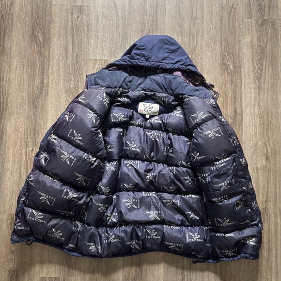 Triple FAT Goose Mens Navy Blue Down Filled Puffer Jacket Hooded Size Large - Picture 6 of 9